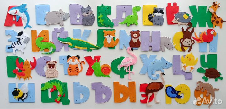 Алфавит с животными из фетра