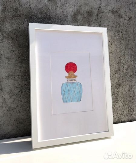 Фэшн иллюстрация с парфюмом Miu Miu