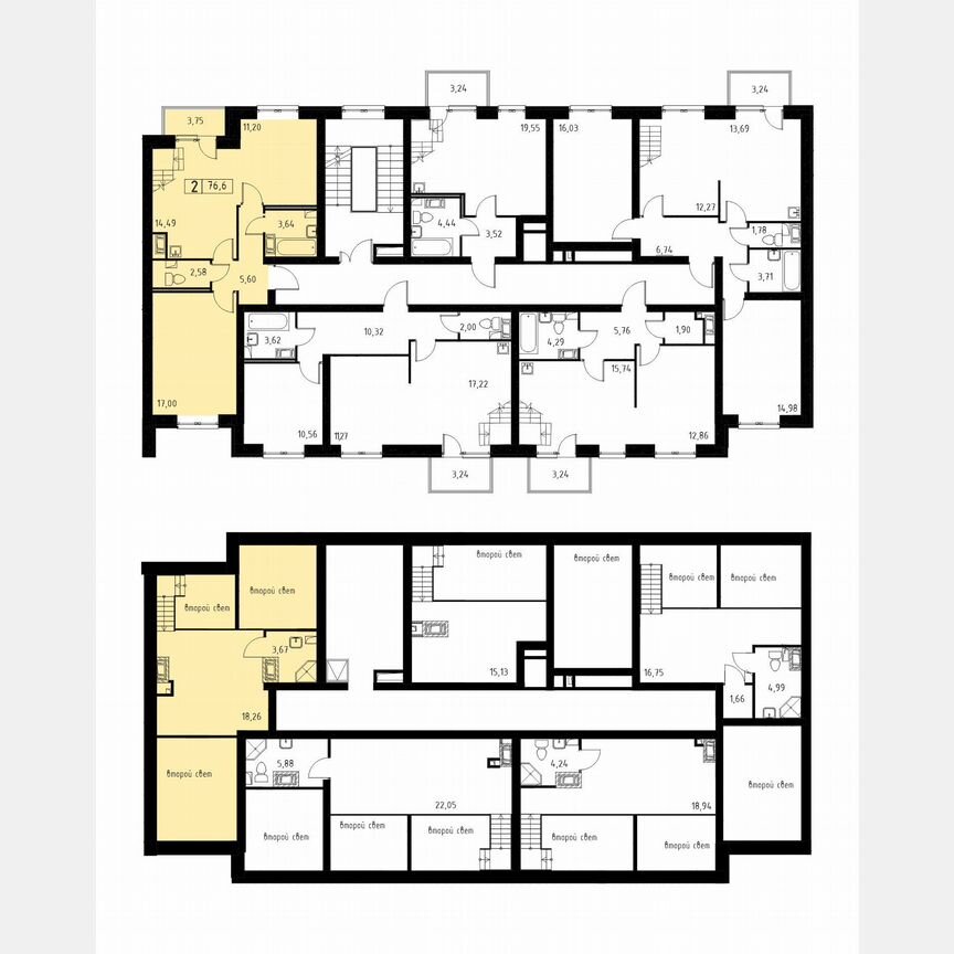 2-к. квартира, 76,6 м², 3/3 эт.