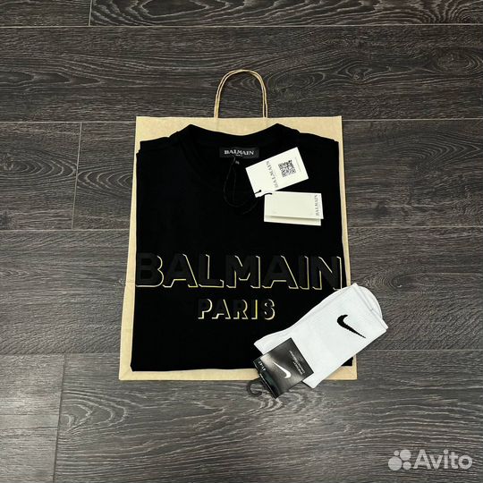 Футболка Balmain черная М-2XL