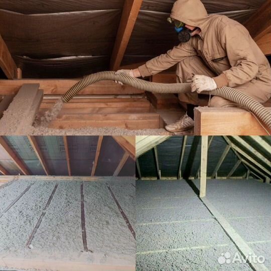 Утепление потолка шумо изоляция Эковата керамзит