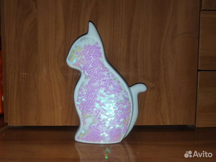 Копилка кошка для денег с пайетками новая