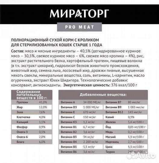 Сухой корм для кастр./стерилиз.кошек Мираторг 10кг