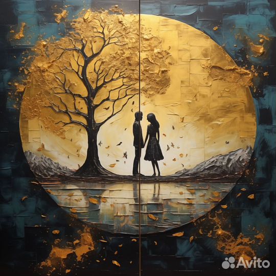 Картина акрилом, золотая поталь/краска