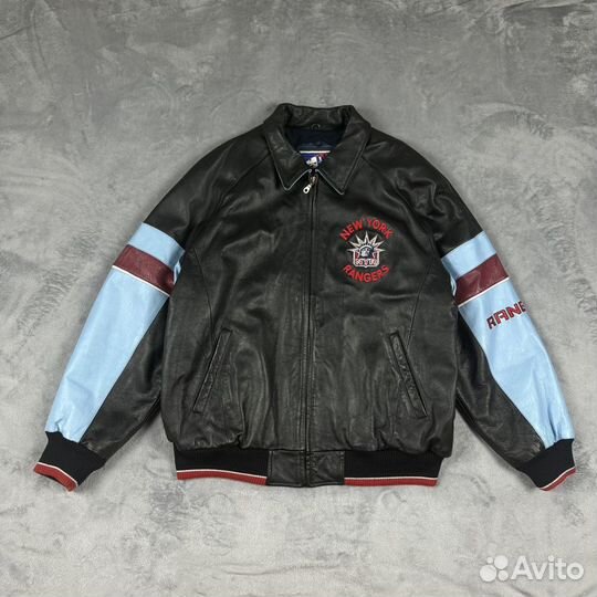 New York Rangers кожаная куртка бомбер vintage 90'