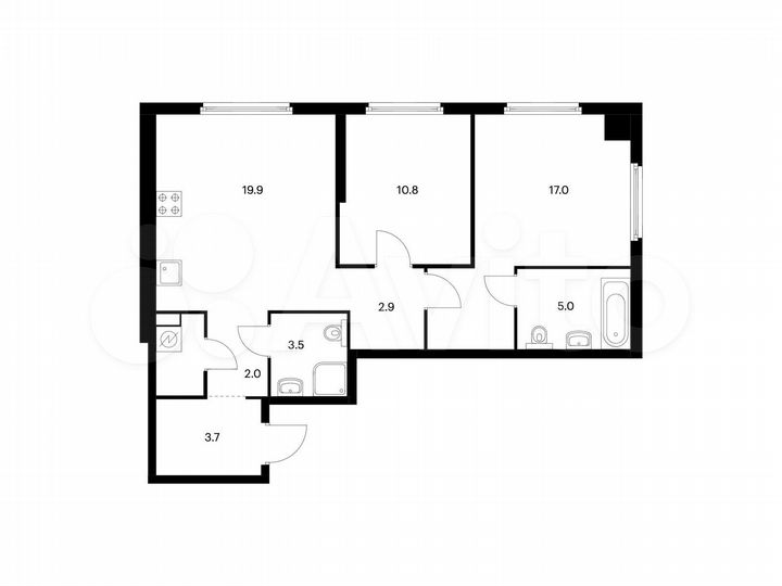 2-к. квартира, 69,2 м², 18/21 эт.