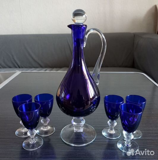 Графин синее кобальтовое стекло / Штоф дхз СССР