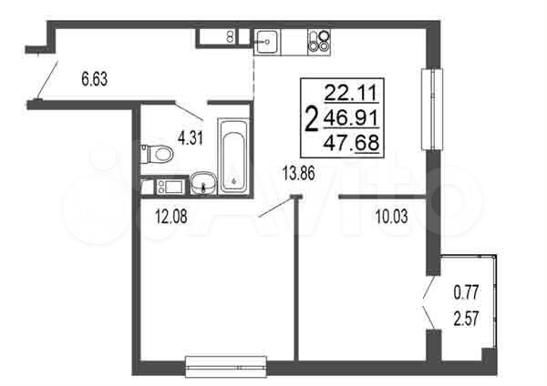 2-к. квартира, 46,9 м², 8/17 эт.