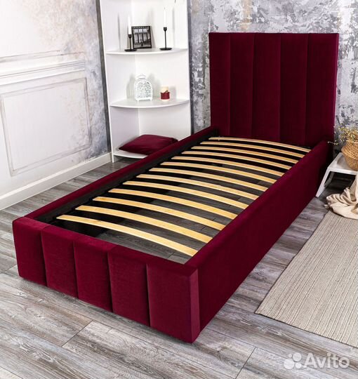 Кровать односпальная 80 200 велюр бордо Богема