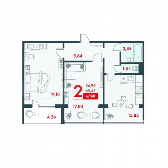 2-к. квартира, 67,5 м², 8/10 эт.
