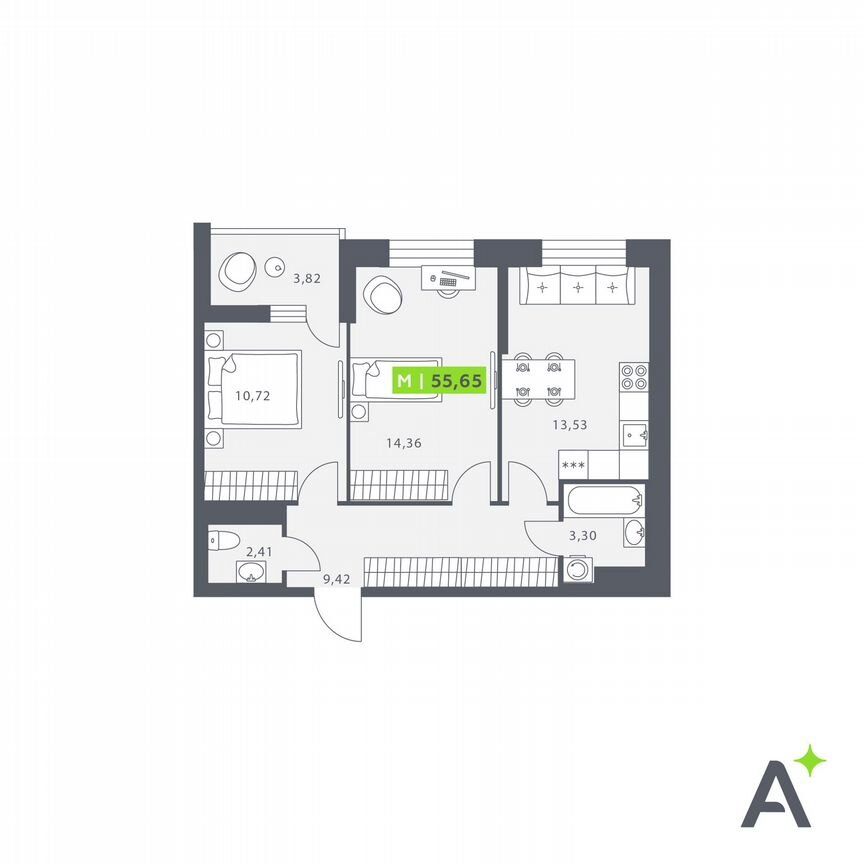 2-к. квартира, 55,7 м², 7/12 эт.