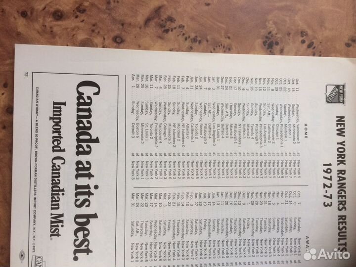 Раритет Программа нхл 1973 года Оригинал