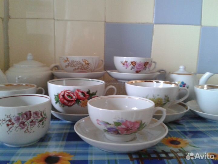 Чайные пары. Чашки. Чайники. Дулево