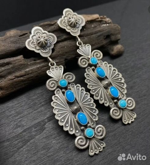 Серьги длинные бохо стиле античное серебро