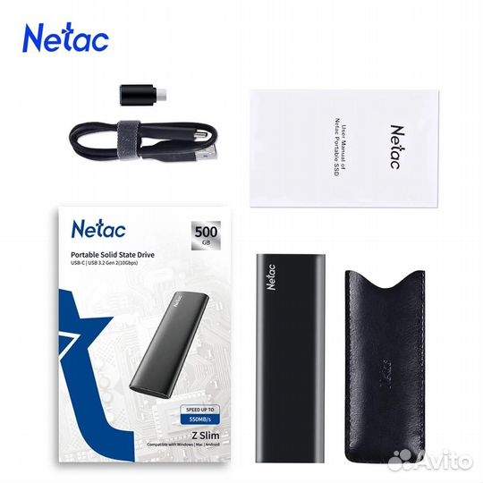 Внешний ssd Netac Z slim 500GB USB 3.2 500G Black