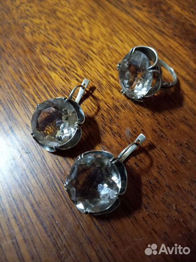 Комплект серебро серьги и кольцо
