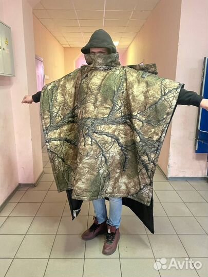 Дождевик мужской с капюшоном военный камуфляжный