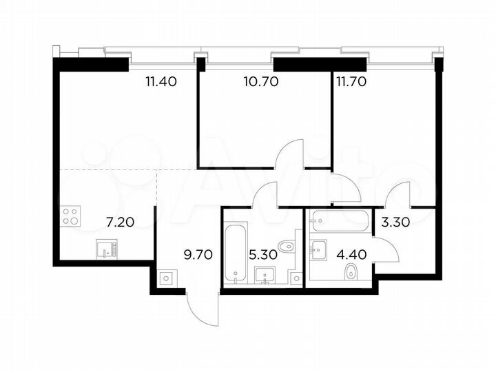 3-к. квартира, 63,8 м², 2/12 эт.