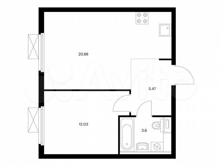 1-к. квартира, 42 м², 6/33 эт.