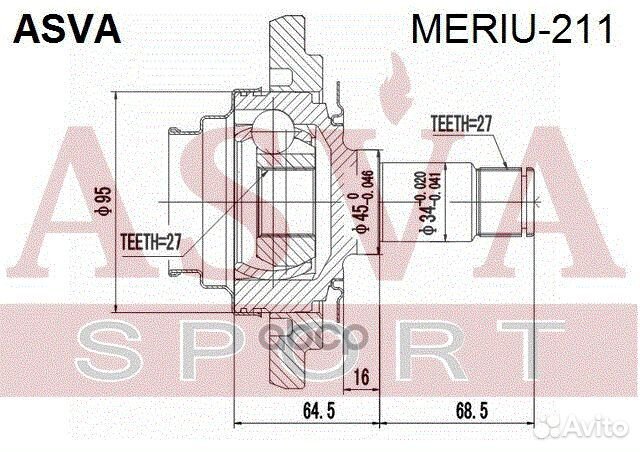 ШРУС внутренний задний 27x45x27 meriu-211 asva