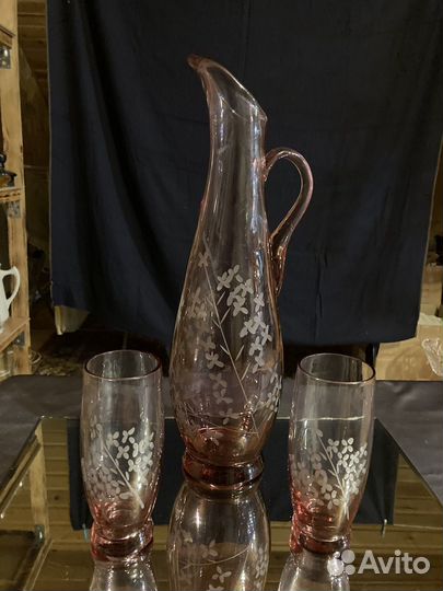 Кувшин со стаканами марганцевое стекло СССР