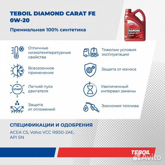 Моторное масло teboil Diamond Carat FE 0W-20 синте