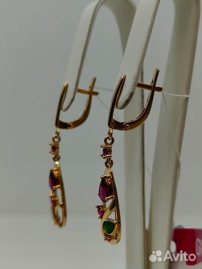 Серьги красное золото 585 с фианитами