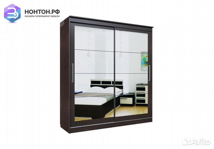 Шкаф-купе №19 с зеркалами Хай-тек дуб венге