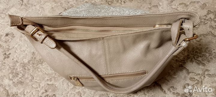 Сумка, натуральная кожа, бежевая