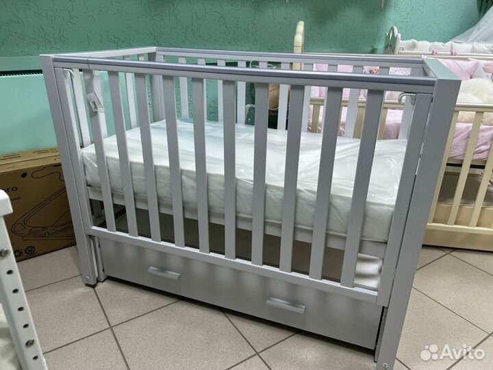 Кроватка Женя продольный маятник (Светло - серый)