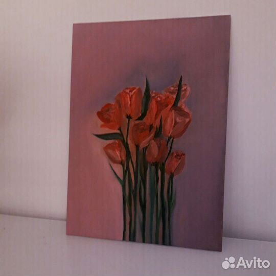 Картина маслом на холсте натюрморт цветы тюльпаны