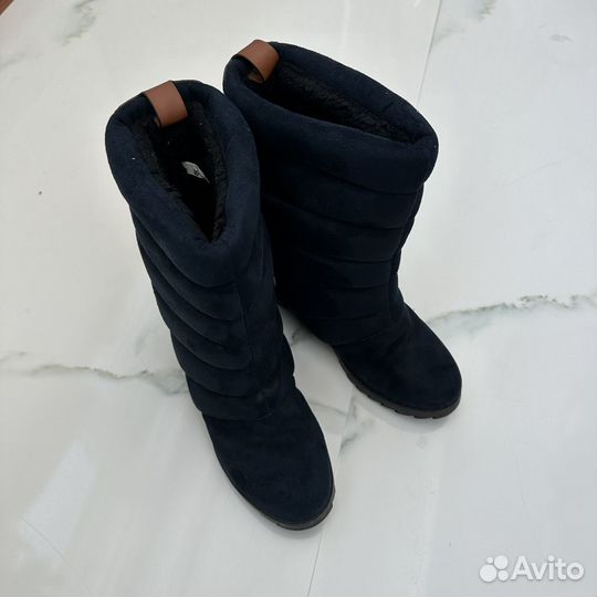 35 Дутики сапоги синие замшевые зимние женские