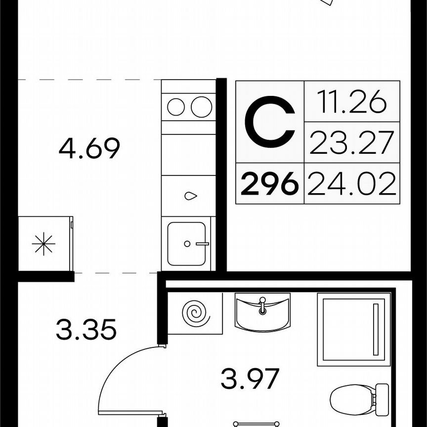 Квартира-студия, 24 м², 2/9 эт.