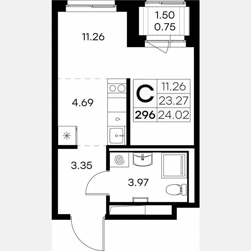 Квартира-студия, 24 м², 2/9 эт.