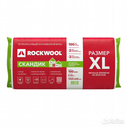 Rockwool Лайт Баттс Скандик 100х600х1200 мм 4,32 к
