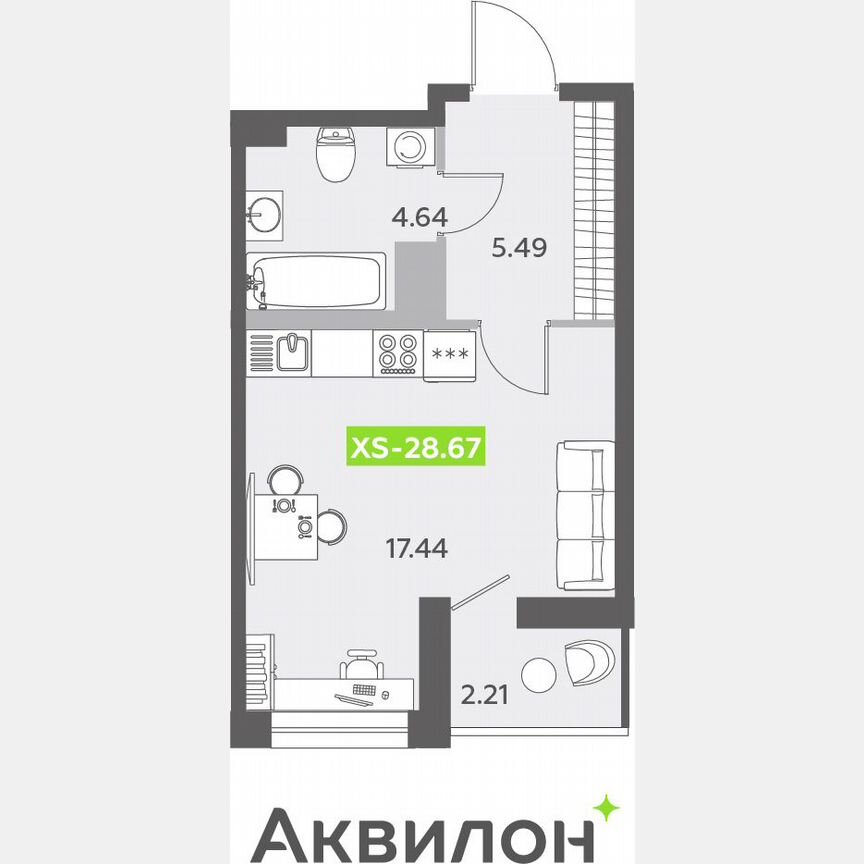Квартира-студия, 28,8 м², 9/13 эт.
