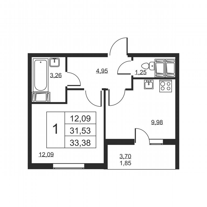 1-к. квартира, 33,4 м², 17/19 эт.
