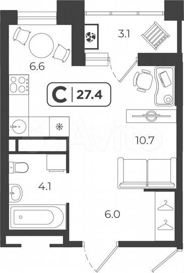 Квартира-студия, 27,5 м², 3/17 эт.