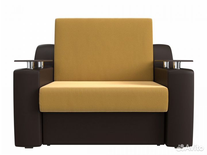 Диван прямой аккордеон Сенатор 120, микровельвет, желтый, коричневый