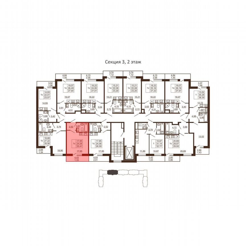 Квартира-студия, 25,4 м², 2/6 эт.