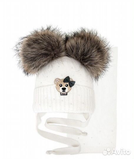 Комплект шапка и шарф с натуральным помпоном