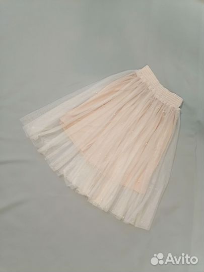 Фатиновая юбка миди на резинке фатин цвета пудра