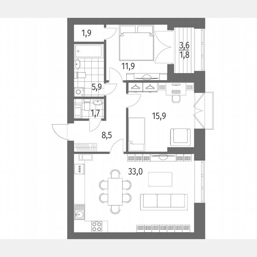 2-к. квартира, 80,6 м², 13/13 эт.