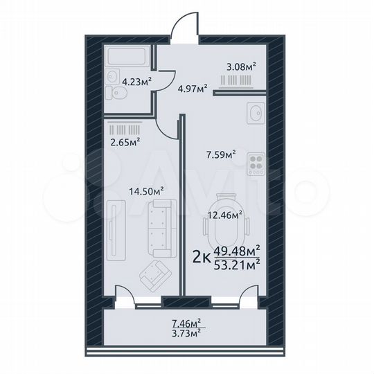 2-к. квартира, 53,2 м², 7/10 эт.