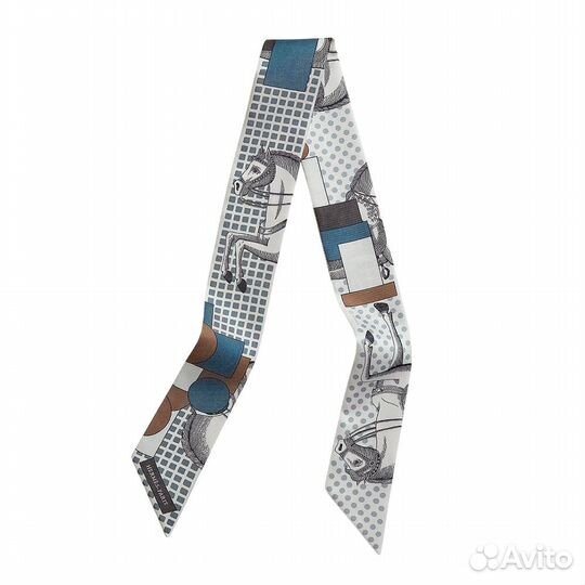 Шелковая лента Hermes Cavalier en Formes Blanc / G