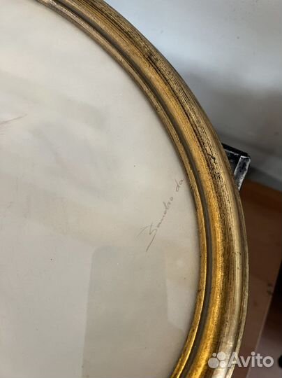 Рисунок антикварный в раме дерево, кувшин гигант