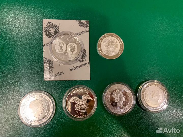 Серебро 1oz Елизавета гербы гибралтар карибы гинея