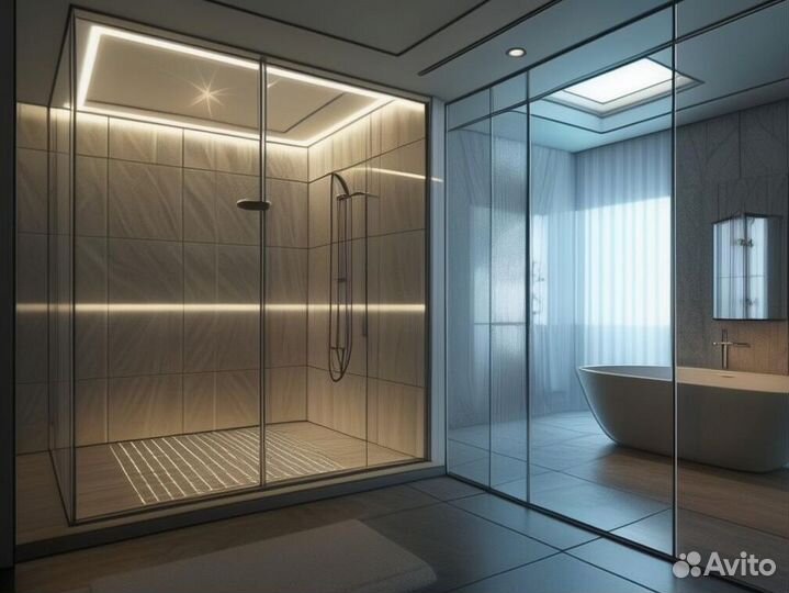 Душевые стеклянные ограждения с установкой