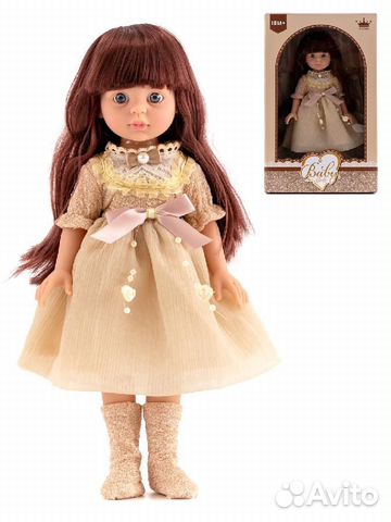 Кукла 32 см, длинные густые темные волосы