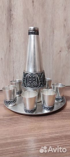 Коньячный набор на подносе мельхиор,скань, 0юммет